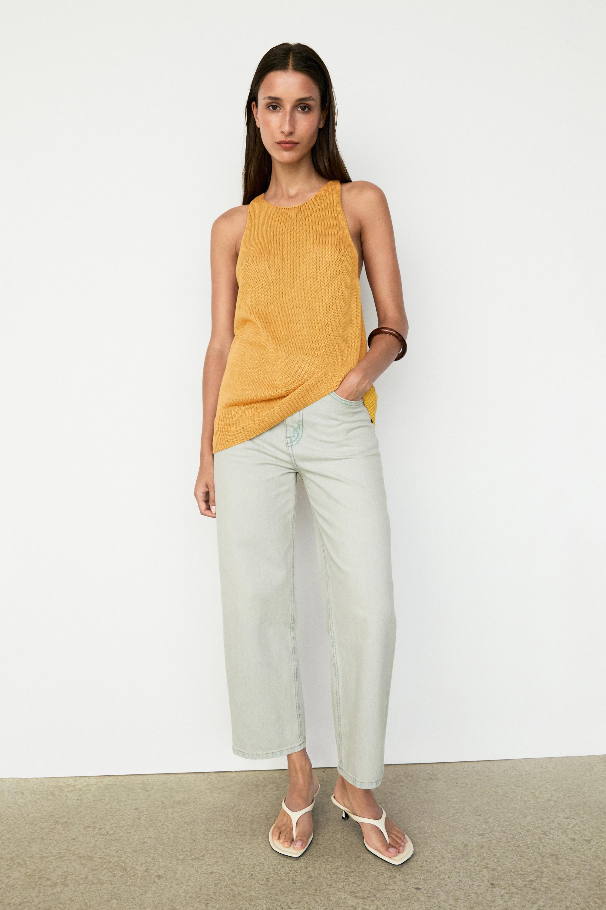 Top maille encolure américaine sans manches